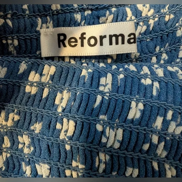 Reformation Siesta Midi Dress Blue White Floral Print Size Large